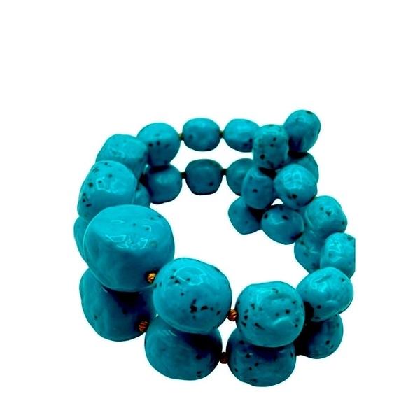 Faux Turquoise Beaded Necklace & Bracelet Set. N72 - Picture 8 of 12